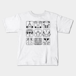 Insect orders cartoon head squares (black) Kids T-Shirt